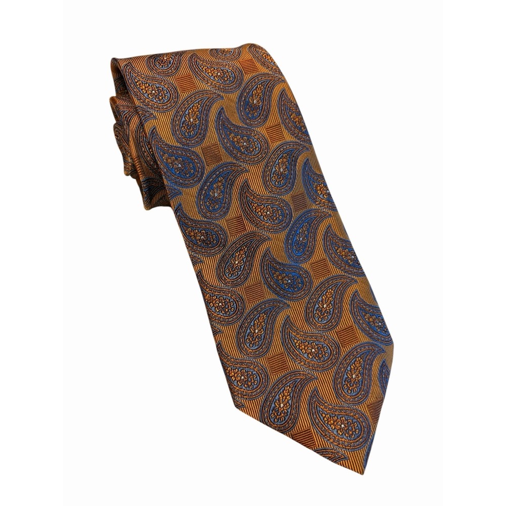 Jos. A. Bank Signature 100% Silk Men's Tie Gold Blue Paisley Long